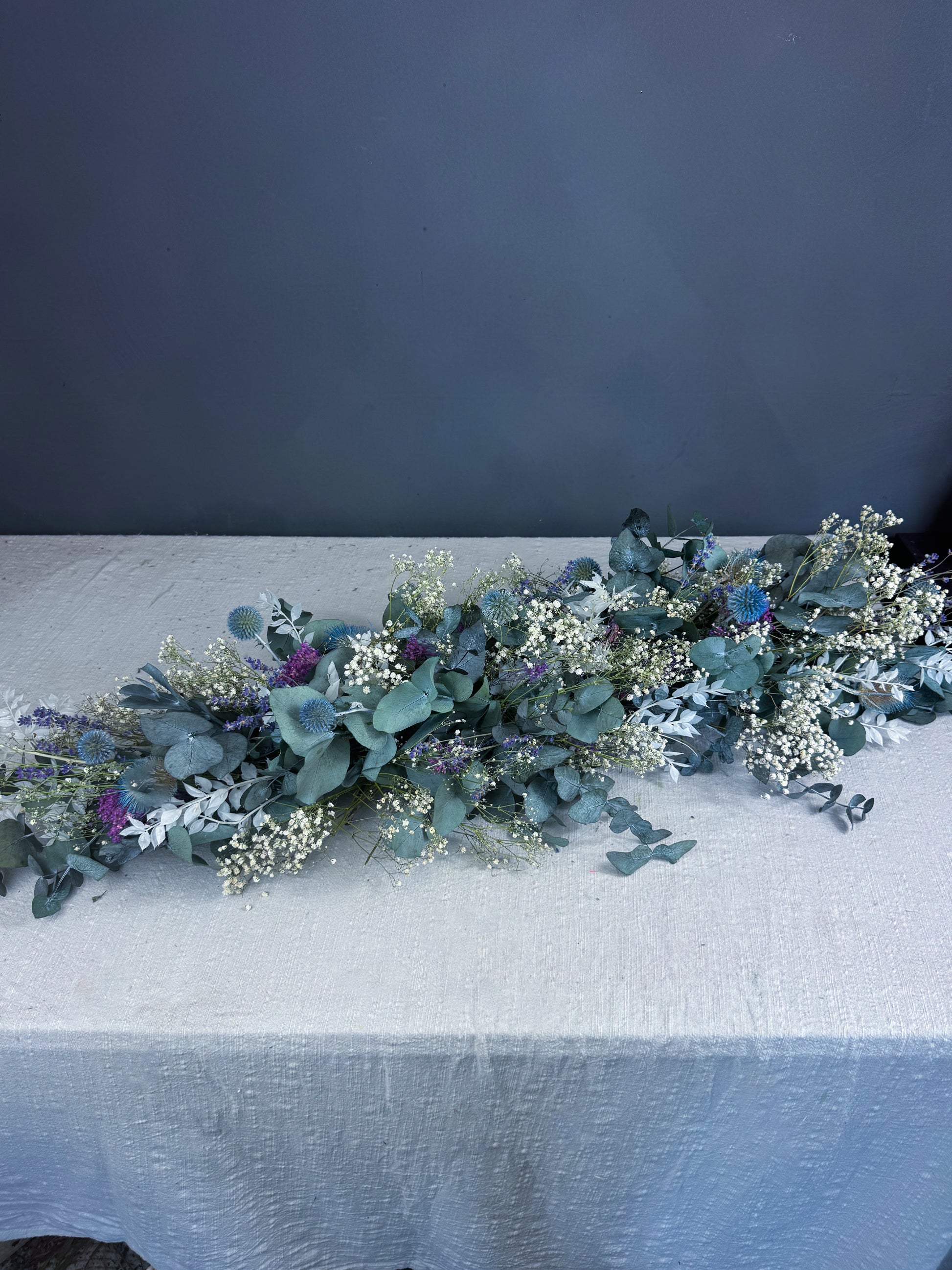 Devon dried flower wedding garland - thistle & baby’s breath - dried flower wedding centrepieces delivered UK