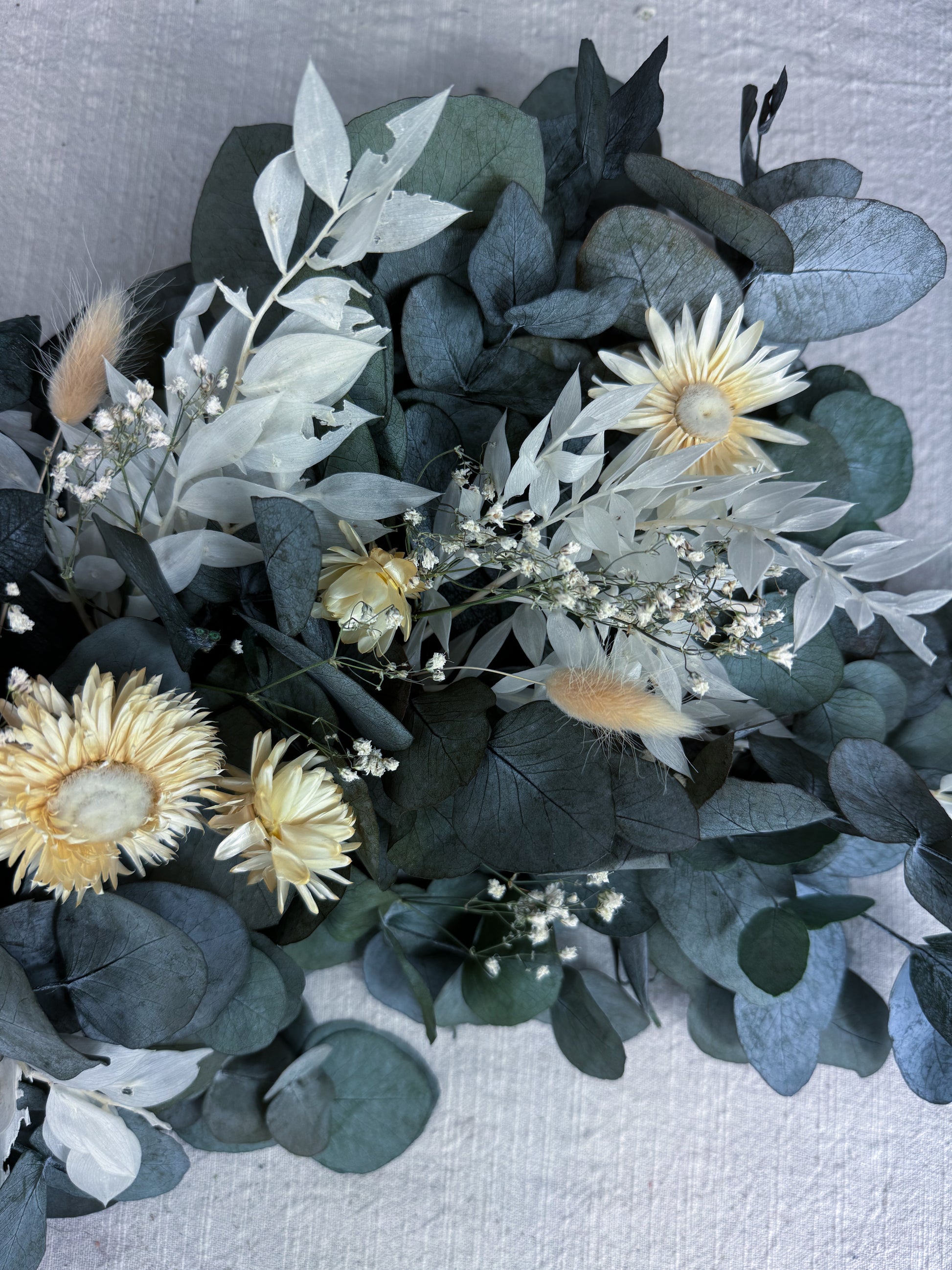 Hana dried flower wedding garland - greens, ivory & white - dried wedding flowers delivered uk