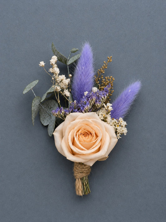 Violet dried flower buttonhole