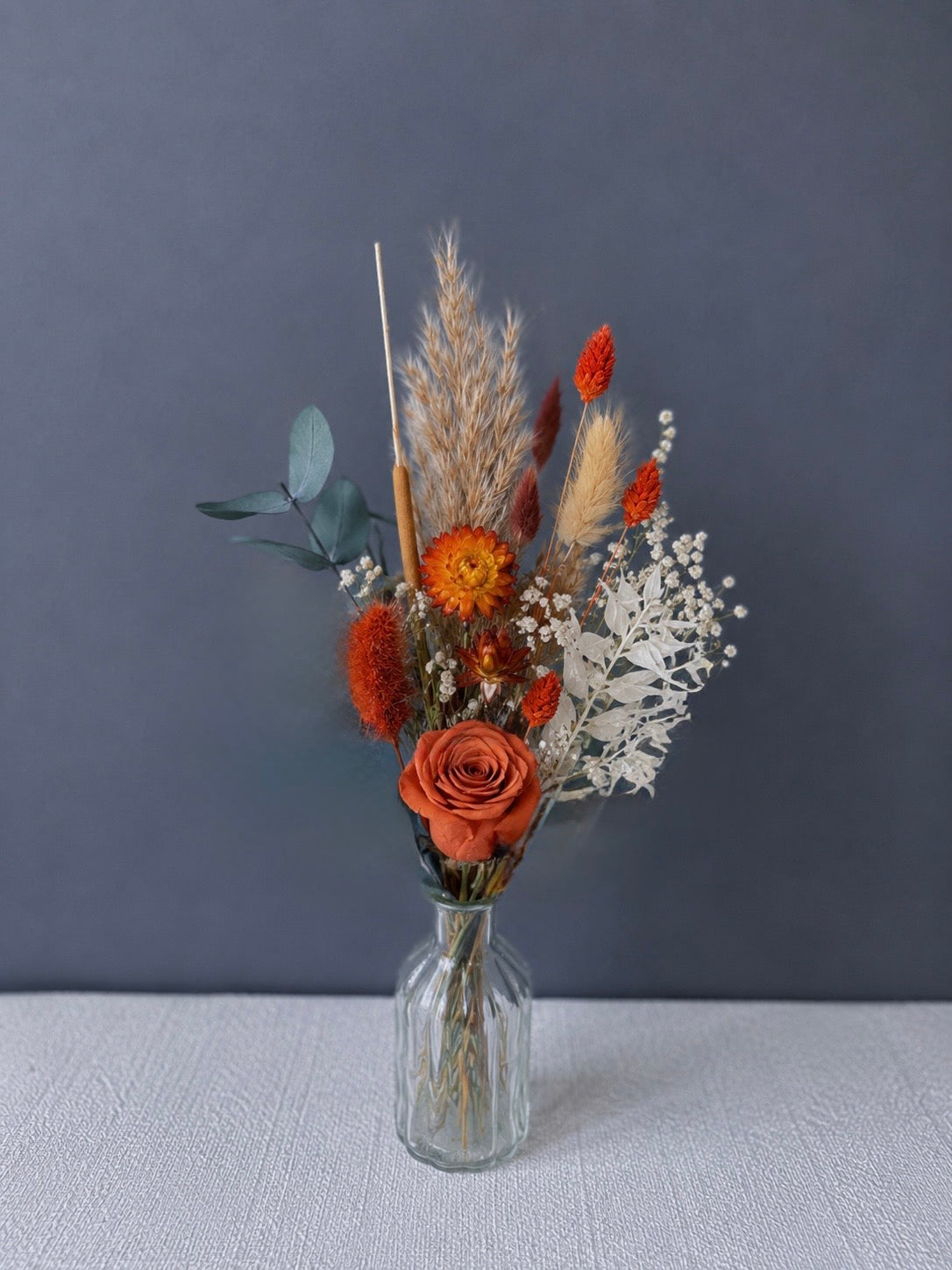 Dried flower wedding centrepieces / bottle size