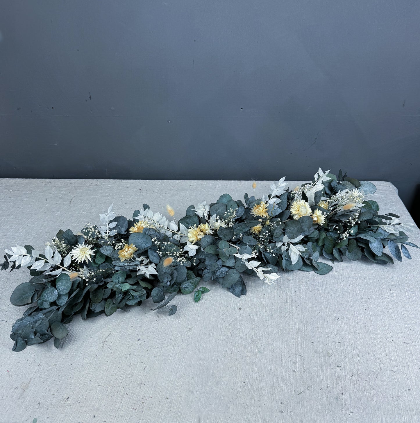 Hana dried flower wedding garland - greens, ivory & white - dried wedding flowers uk delivery