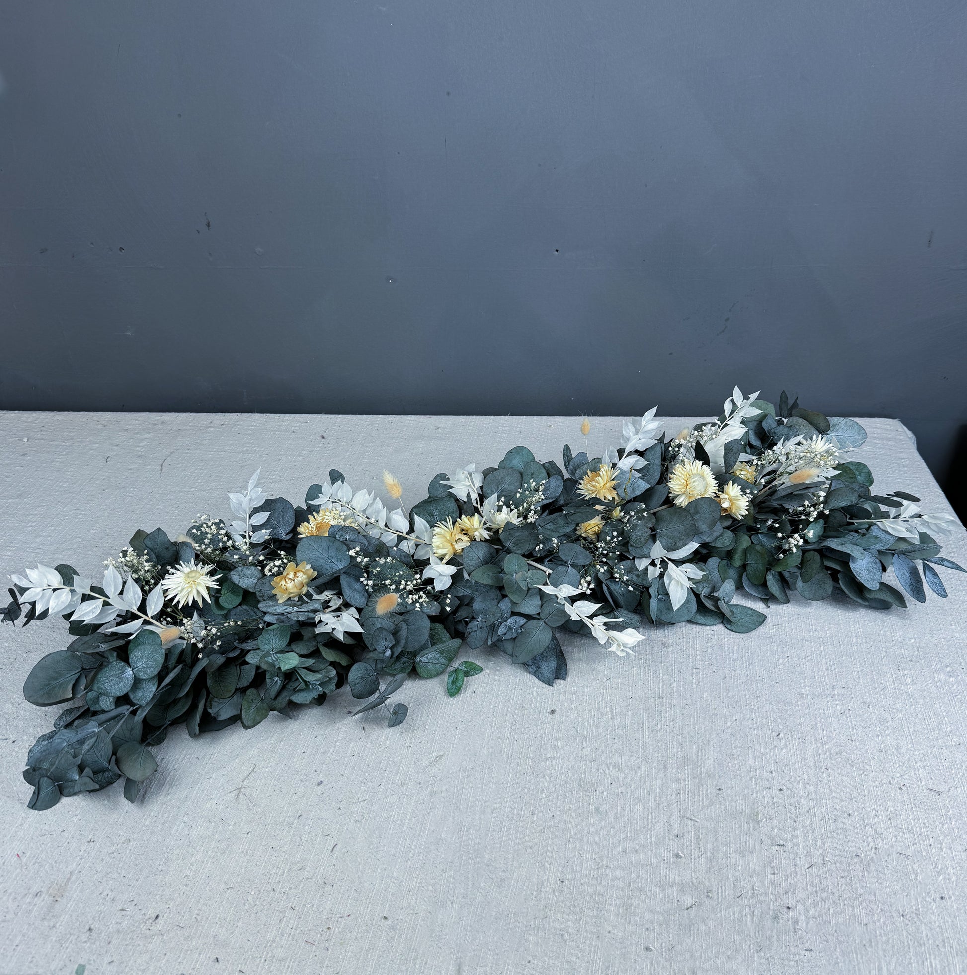 Hana dried flower wedding garland - greens, ivory & white - dried wedding flowers uk delivery