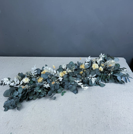 Hana dried flower wedding garland - greens, ivory & white - dried wedding flowers uk delivery