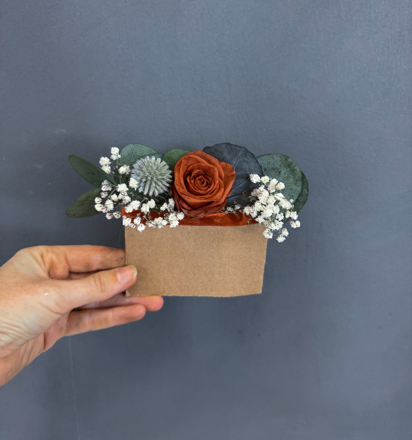 Penny dried pocket flowers - dried wedding flowers burnt orange & green - delivered uk
