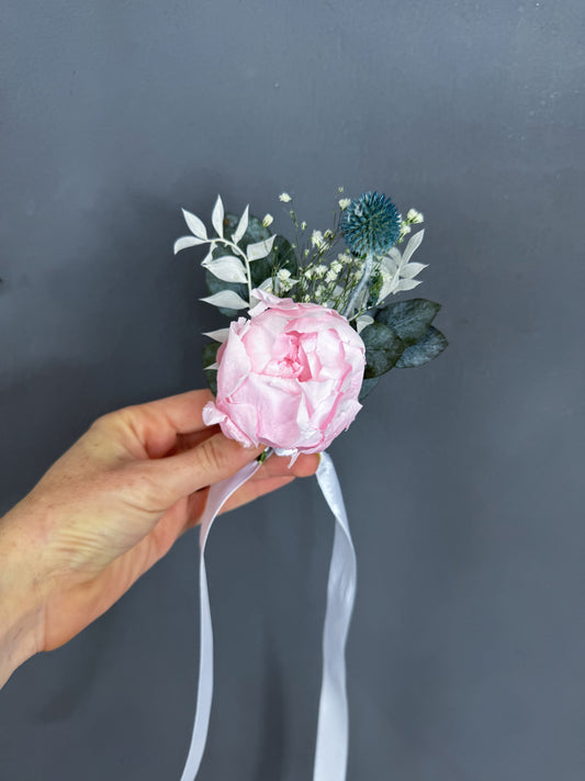 Peony dried flower wedding corsage - peony and thistle - dried wedding flowers delivered