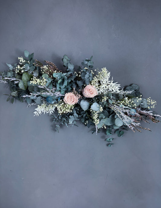 Cleo dried flower wedding garland - rose and eucalyptus - wedding centrepiece