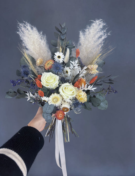 Alba dried wedding bouquet - pampas and rose - dried wedding flowers delivered uk