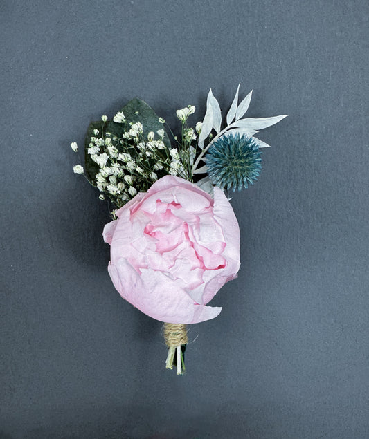 Peony dried flower buttonhole - peony and thistle - dried wedding flowers delivered