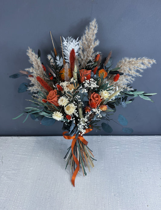 Marla dried flower wedding bouquet - autumn dried flower wedding bouquet orange and green - dried wedding flowers uk delivery