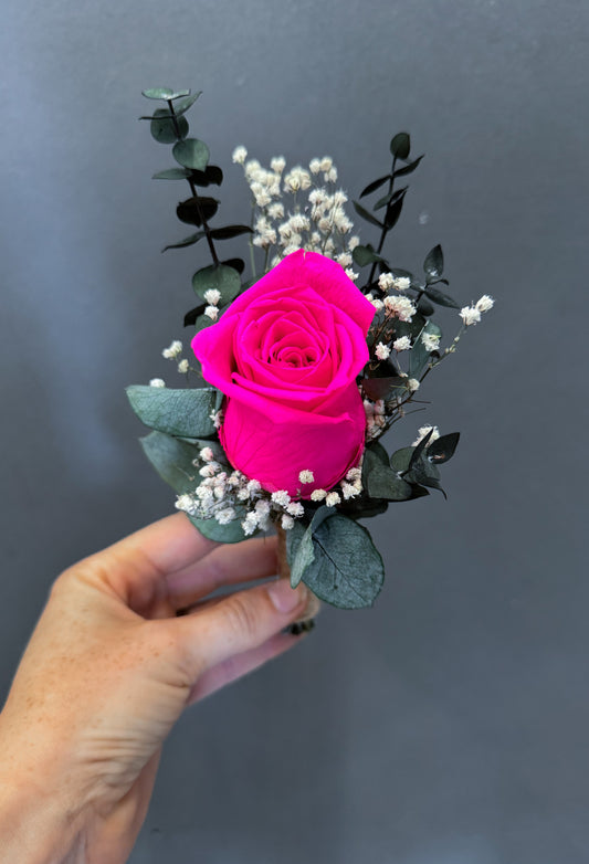 Elena dried flower buttonhole - hot pink rose & baby’s breath - dried flower boutonnières delivered uk