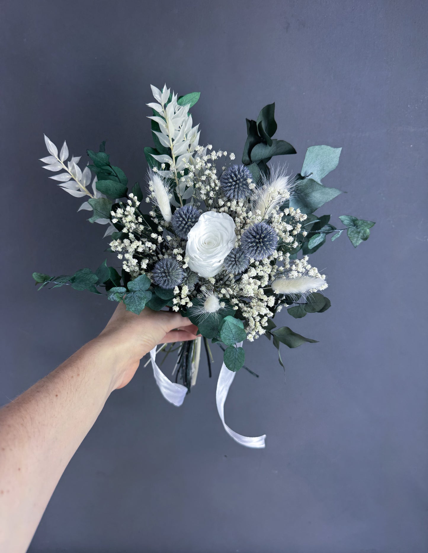 Laurel dried flower bridesmaid bouquet