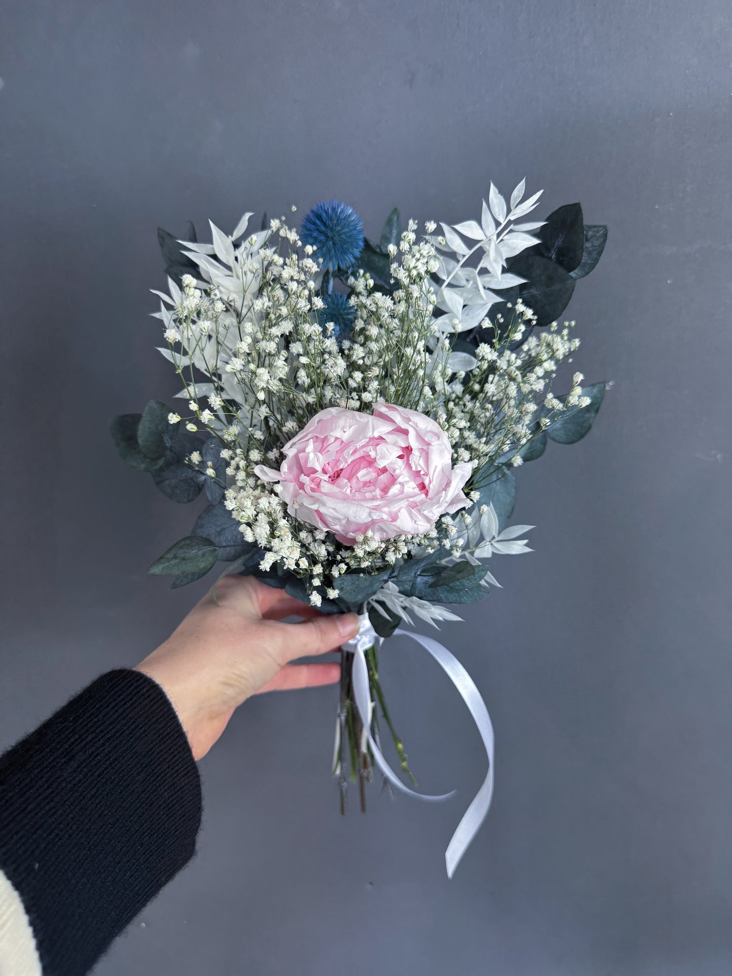 Peony dried flower bridesmaid bouquet - peony and thistle - dried wedding flowers delivered UK