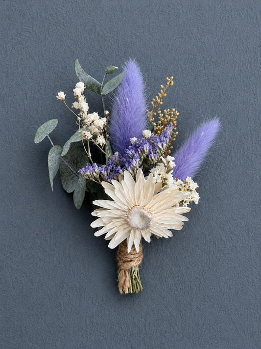 Violet dried flower buttonhole