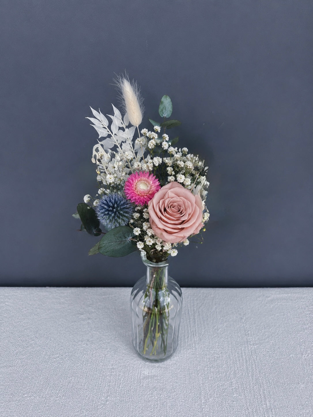 Dried flower wedding centrepieces / bottle size