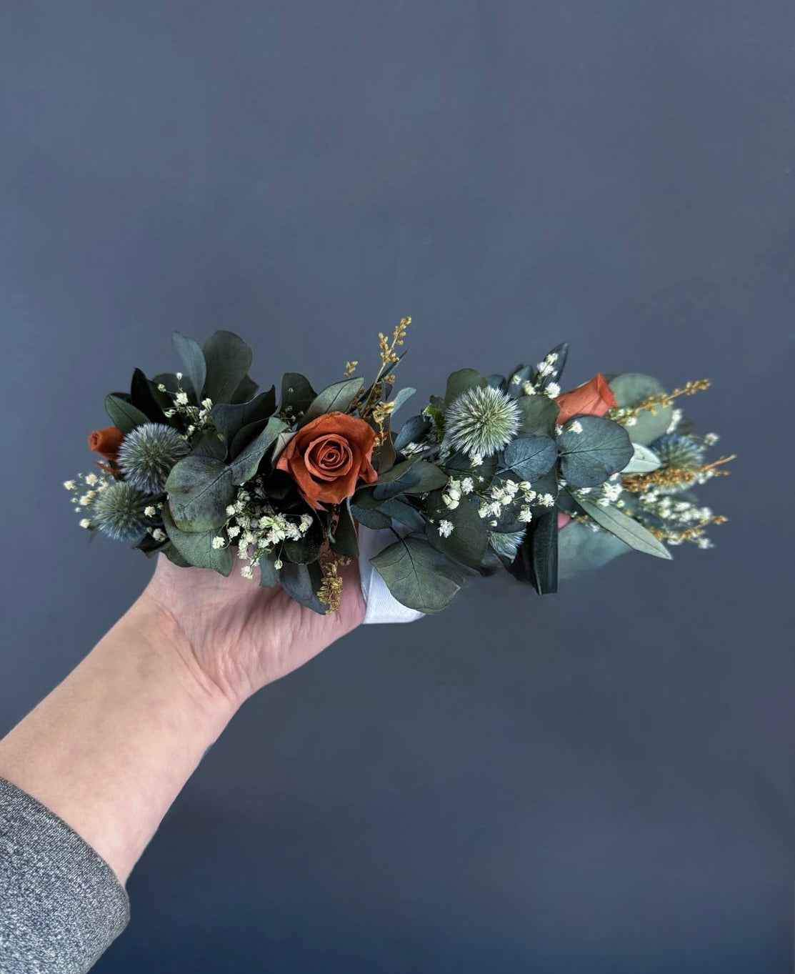 Dried flower wedding crown - burnt orange rose - dried flower wedding hair accessories delivered