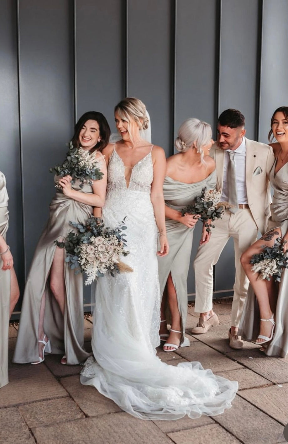 Caitlin dried flower wedding bouquet - nudes, whites & greens - baby’s breath, rose & pampas - dried wedding flowers delivery UK