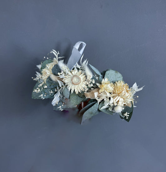 Hana dried flower hair crown - wedding hair crown - ivory and green - dried wedding flowers uk delivery