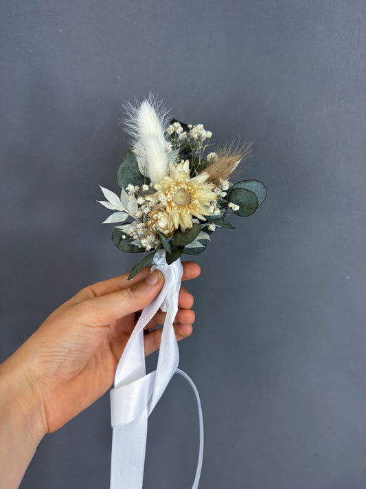 Hana dried flower wedding corsage - green & cream - dried wedding flowers uk delivery