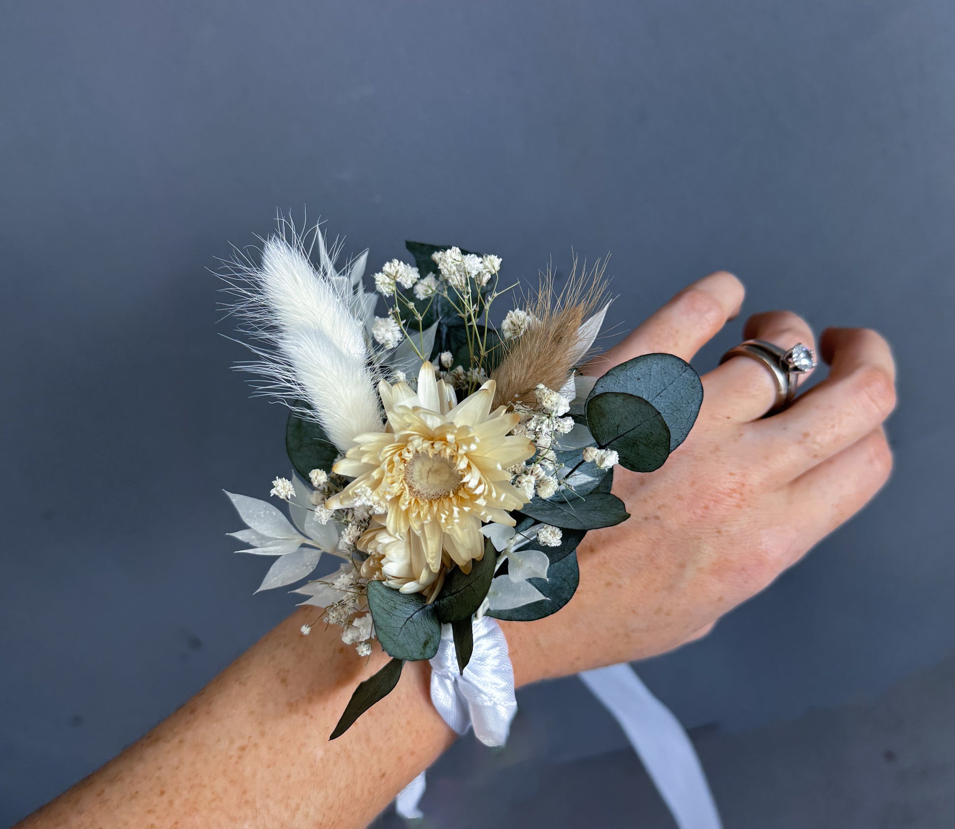 Green, white & cream dried wedding flowers - dried flower wedding corsage - dried wedding flowers uk delivery