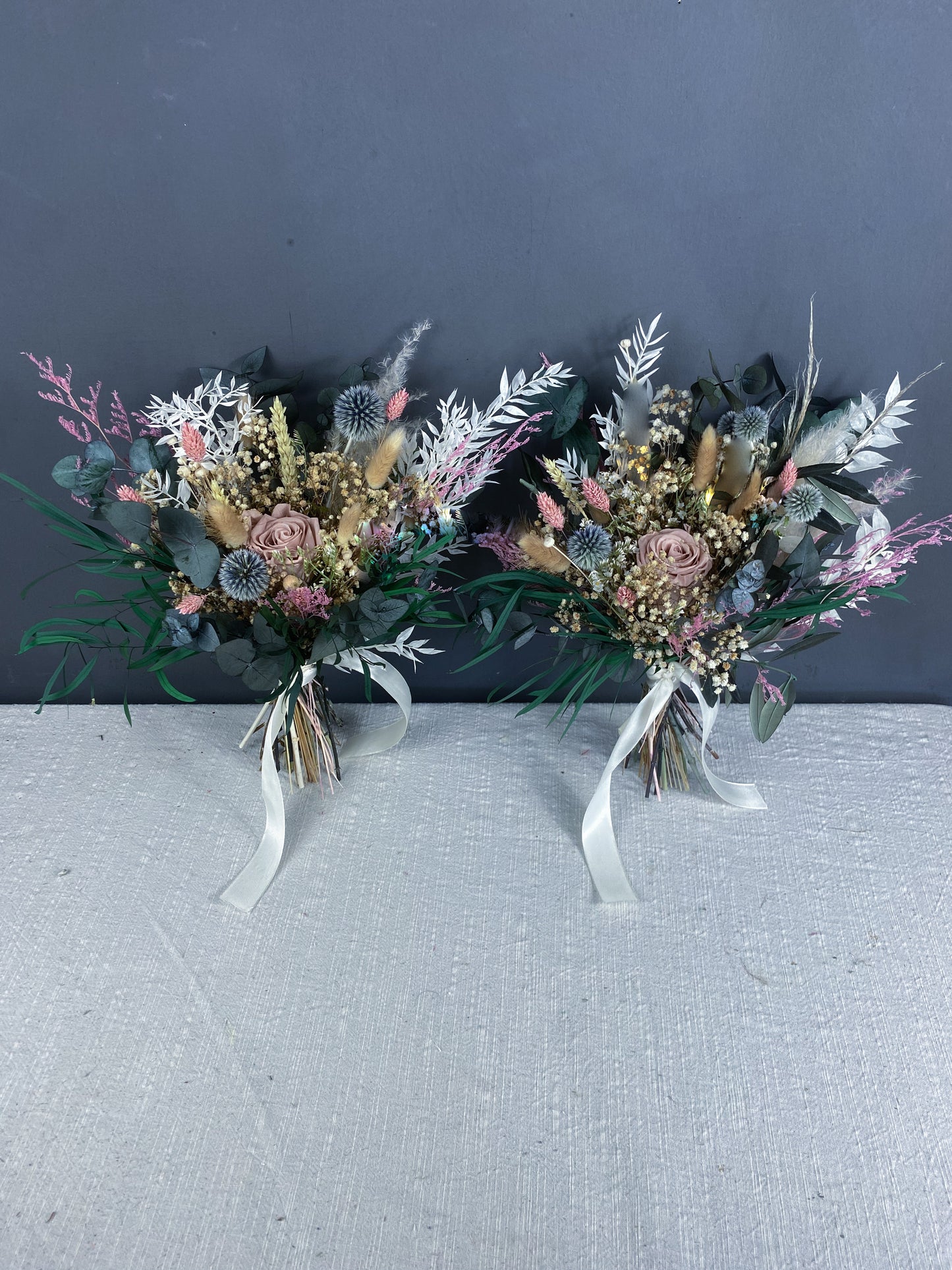 Nora dried flower bridesmaid - pink rose & thistle & eucalyptus - dried wedding flowers delivered UK
