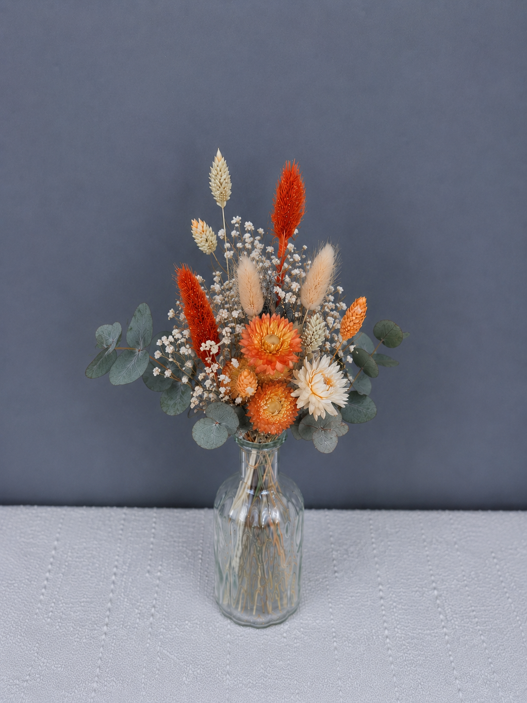 Dried flower wedding centrepieces / bottle size