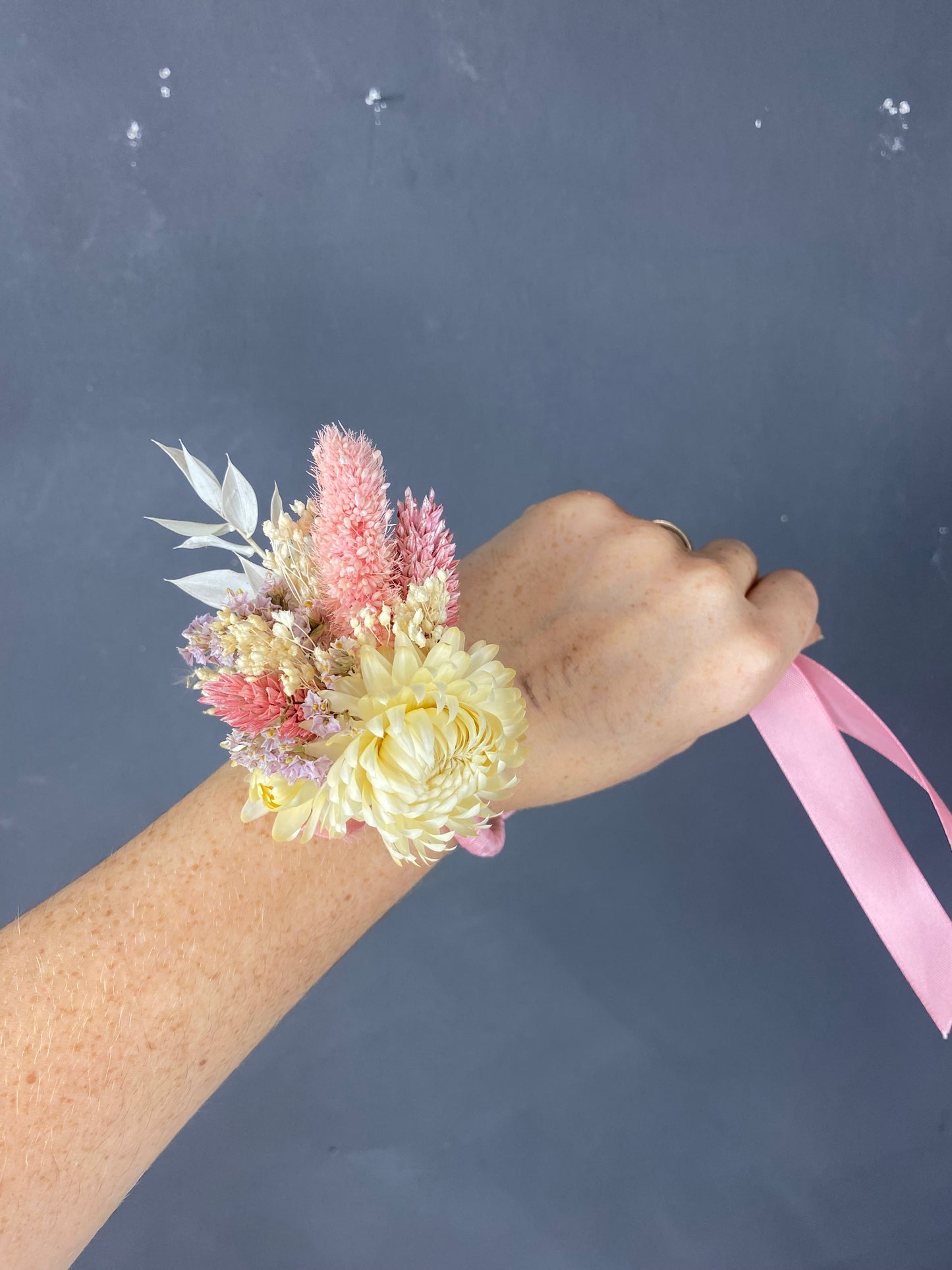 Lucie dried flower wrist corsage