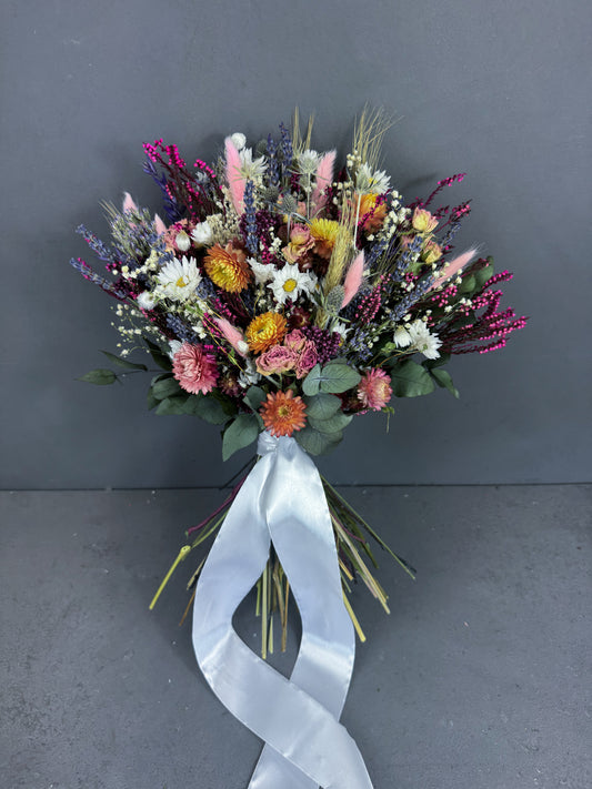 Dahlia wildflower dried bridal bouquet