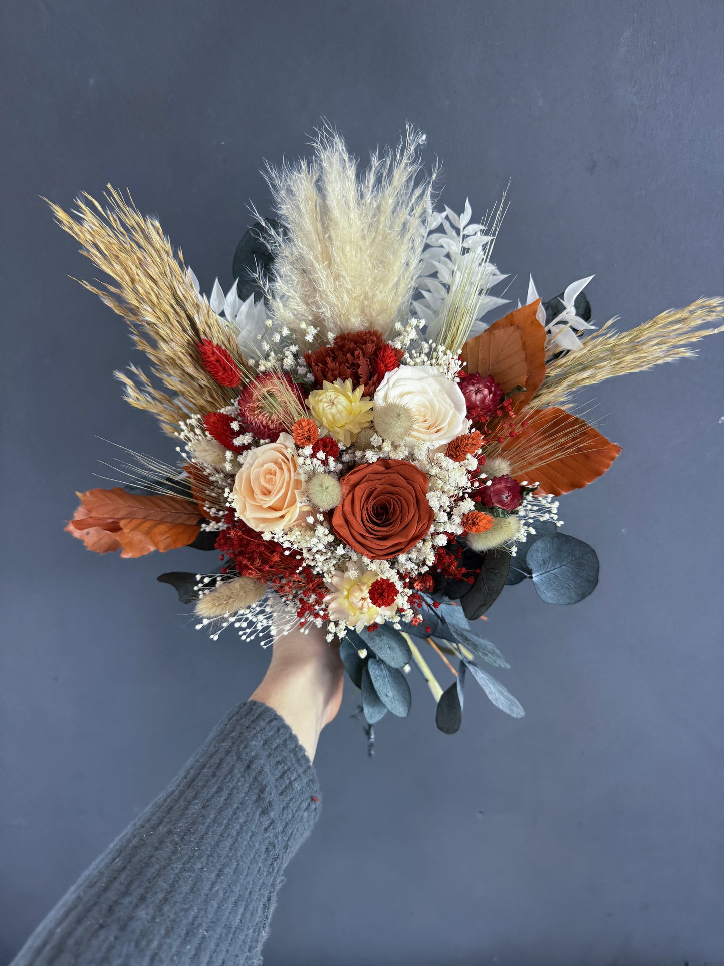 Sia dried flower bridesmaid bouquet