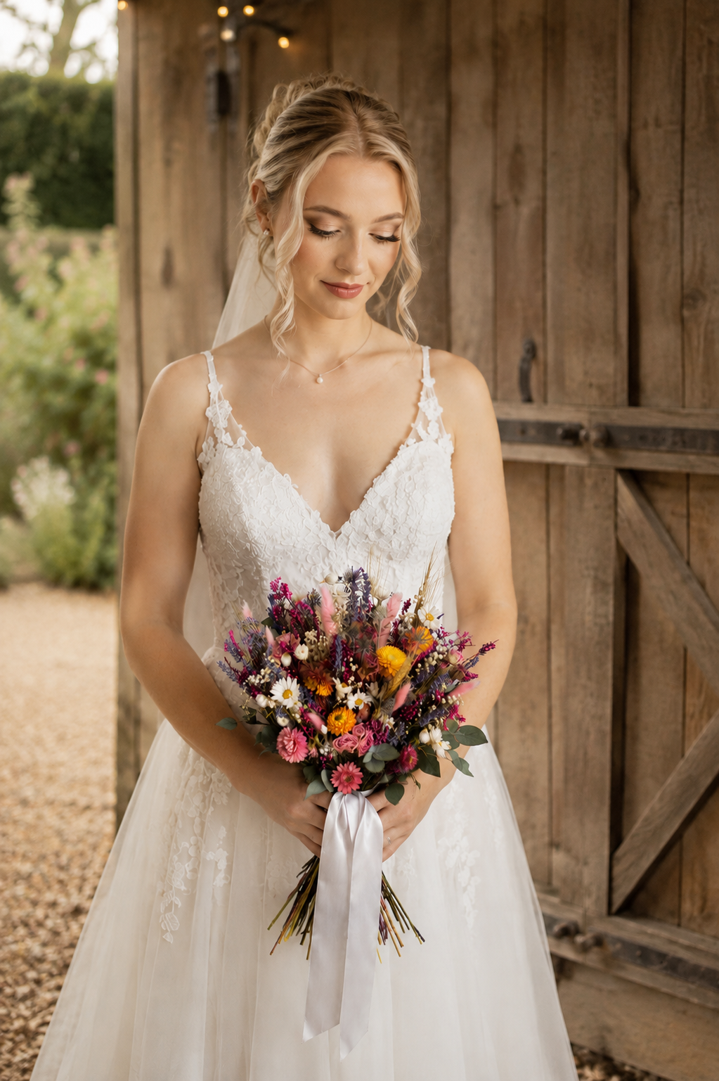 Dahlia wildflower dried bridal bouquet