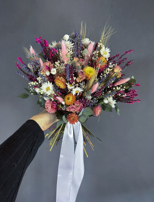 Dahlia wildflower dried bridal bouquet