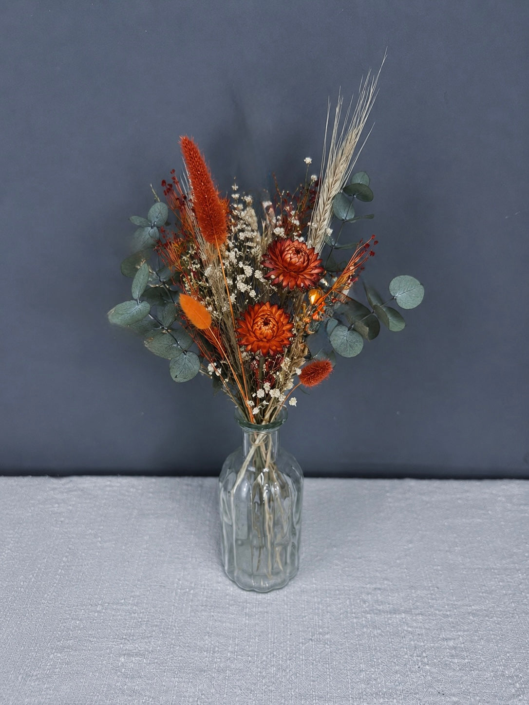 Dried flower wedding centrepieces / bottle size