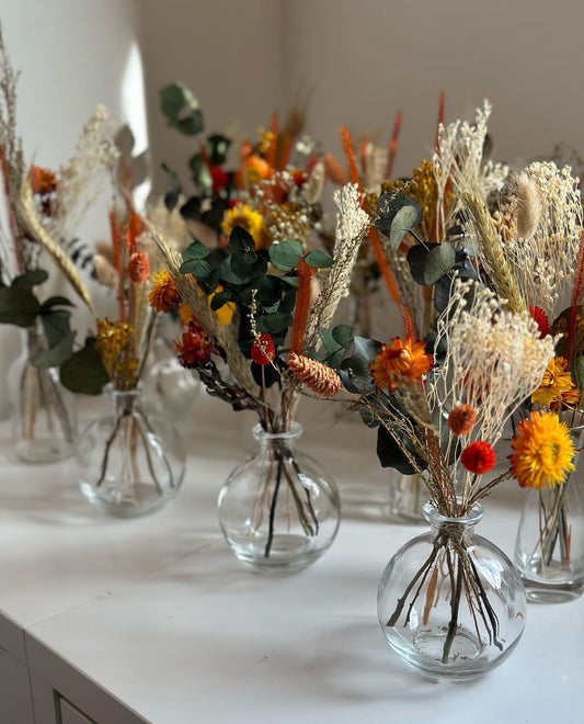Dried flower wedding centrepieces / bottle size