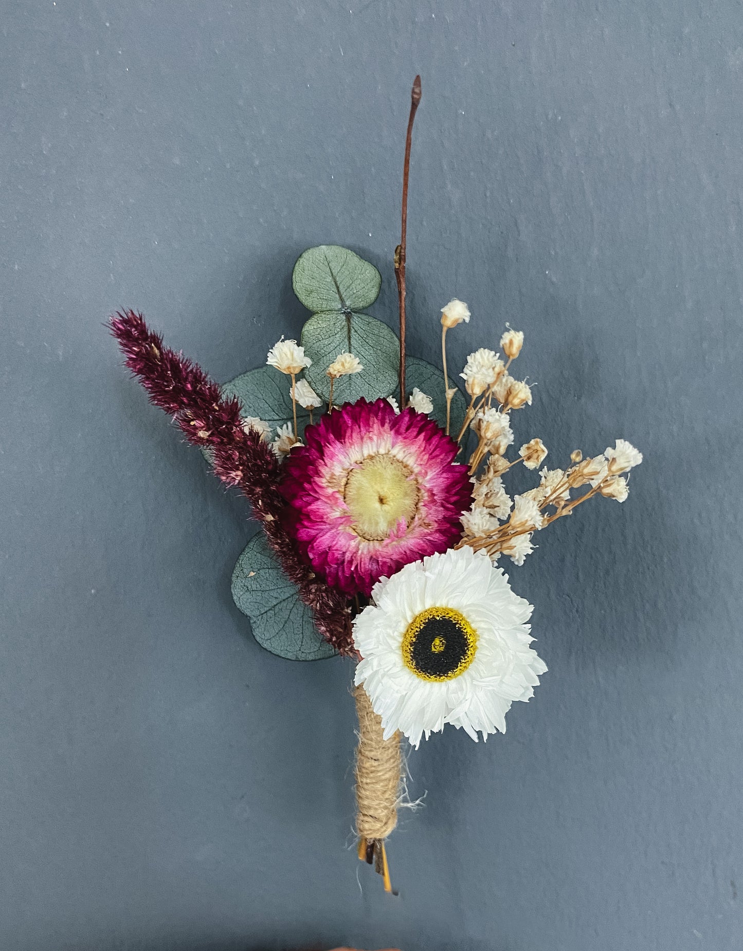 Daisy dried flower buttonhole